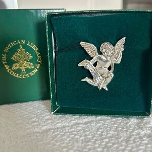 Vatican Library Collection Brooch Silver Plate Angel Cherub Vintage Pin New Box